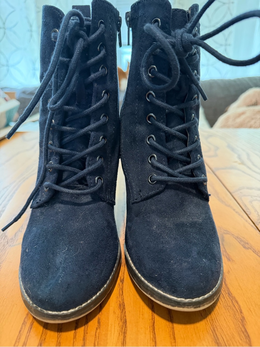 Candie’s Women’s Blue Suede Lace-Up Ankle Boots